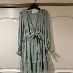 Amazon Women's Long-Sleeve Smocked Waist Dress in Light Sage